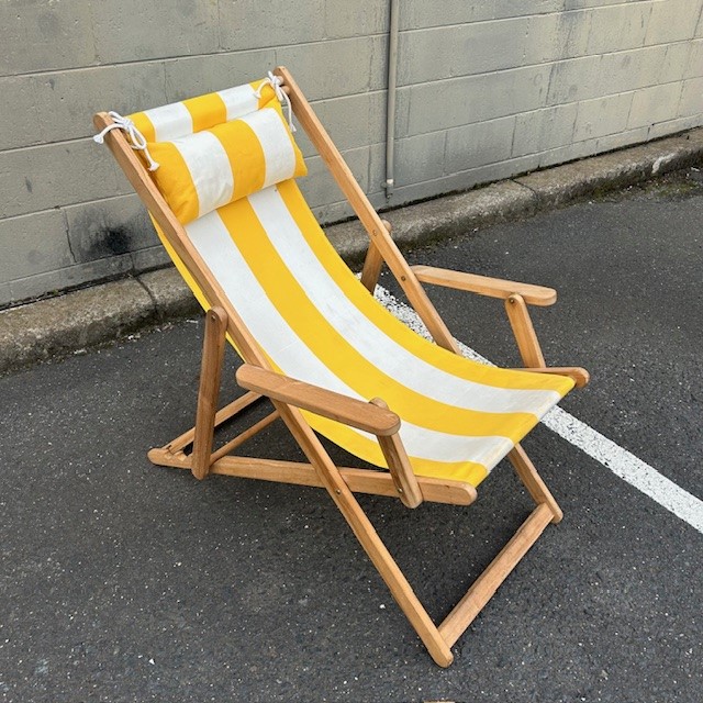 CHAIR, Deck Chair - Yellow & White, Natural Timber Frame